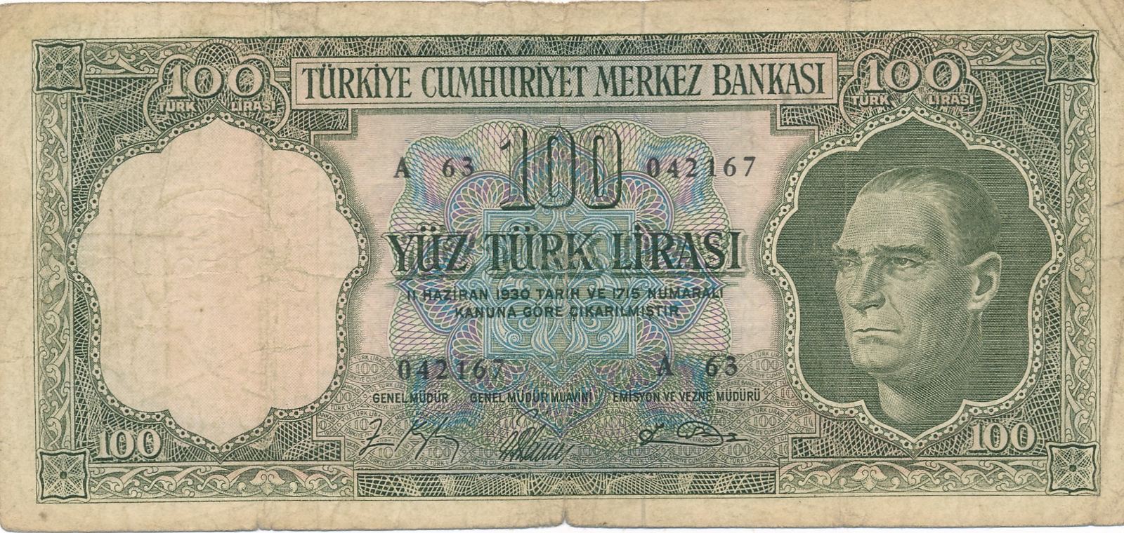 Türkei 100 Lira 1964 Geldschein Banknote Yüz türk lirasi ...