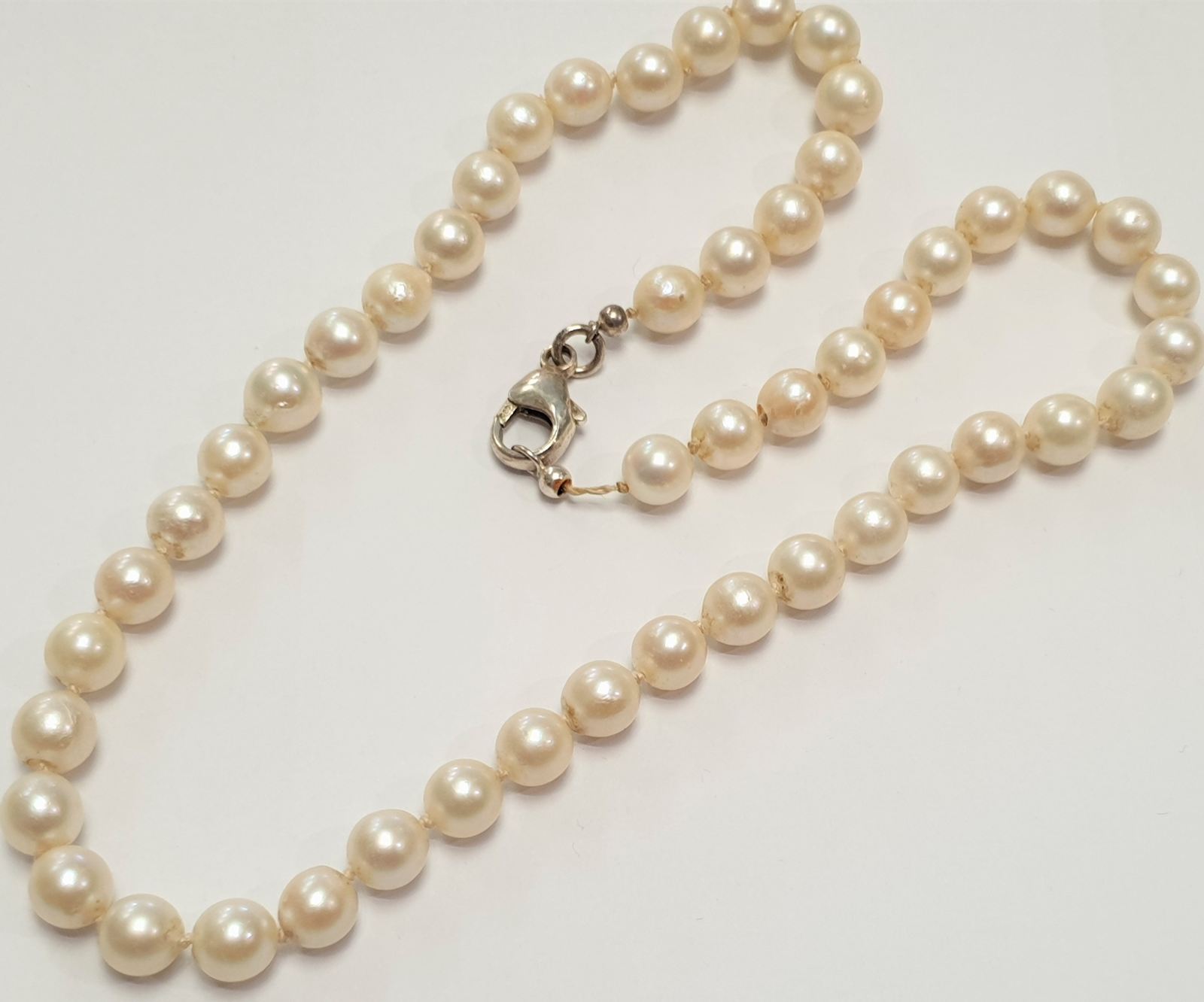 Perlenkette aus Akoya Perlen mit 925er Silberschließe Karabiner ...