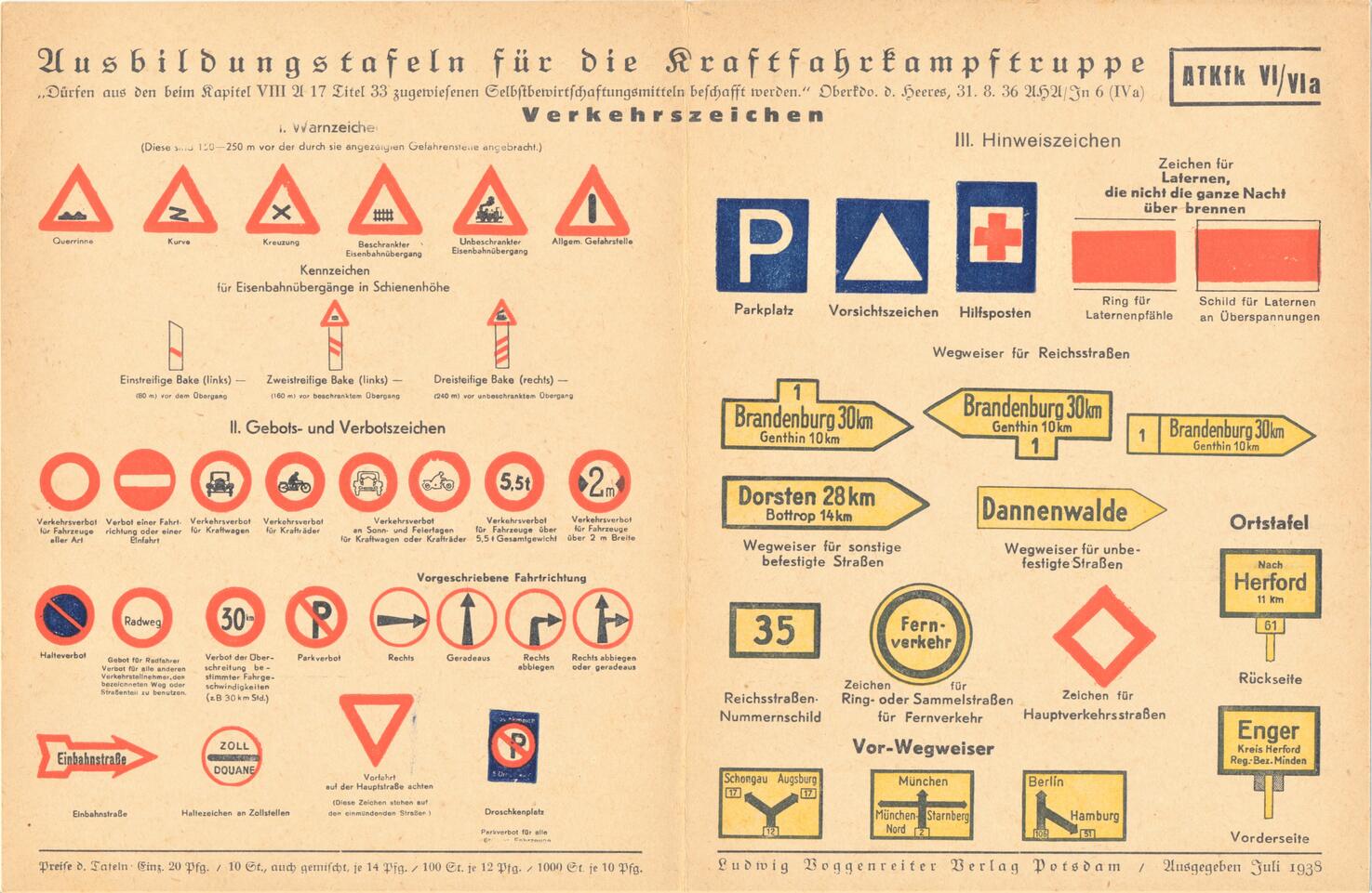 III. Reich 1938 Ausbildungstafel für die Kraftfahrkampftruppe