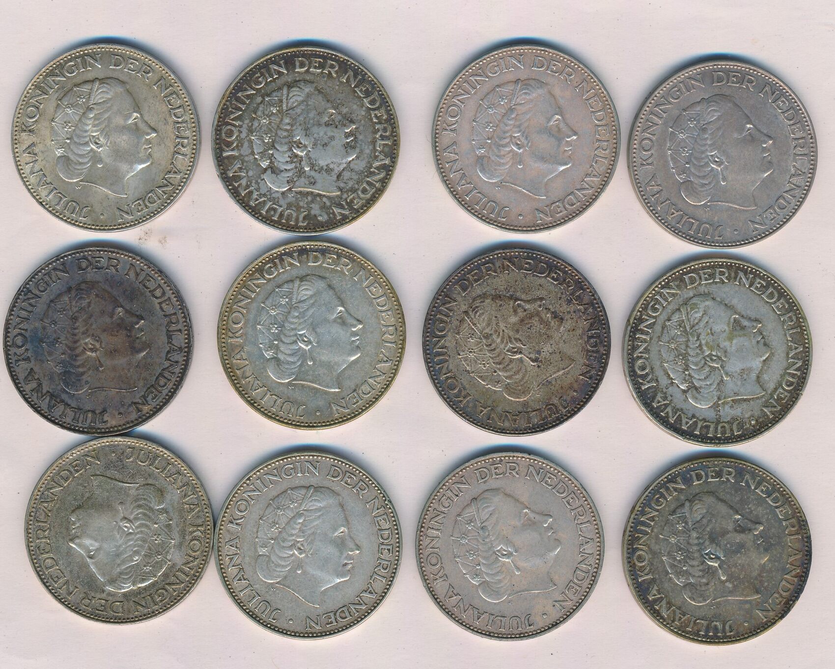 Niederlande 12x 2 1/2 Gulden 1959 1960 1961 12x Silbermünzen Silberlot ...