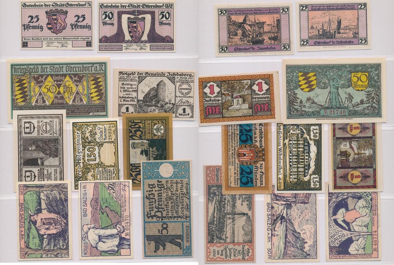 Lot von 10 verschiedenen deutschen Notgeldscheine um 1920-22 UNC | MA-Shops