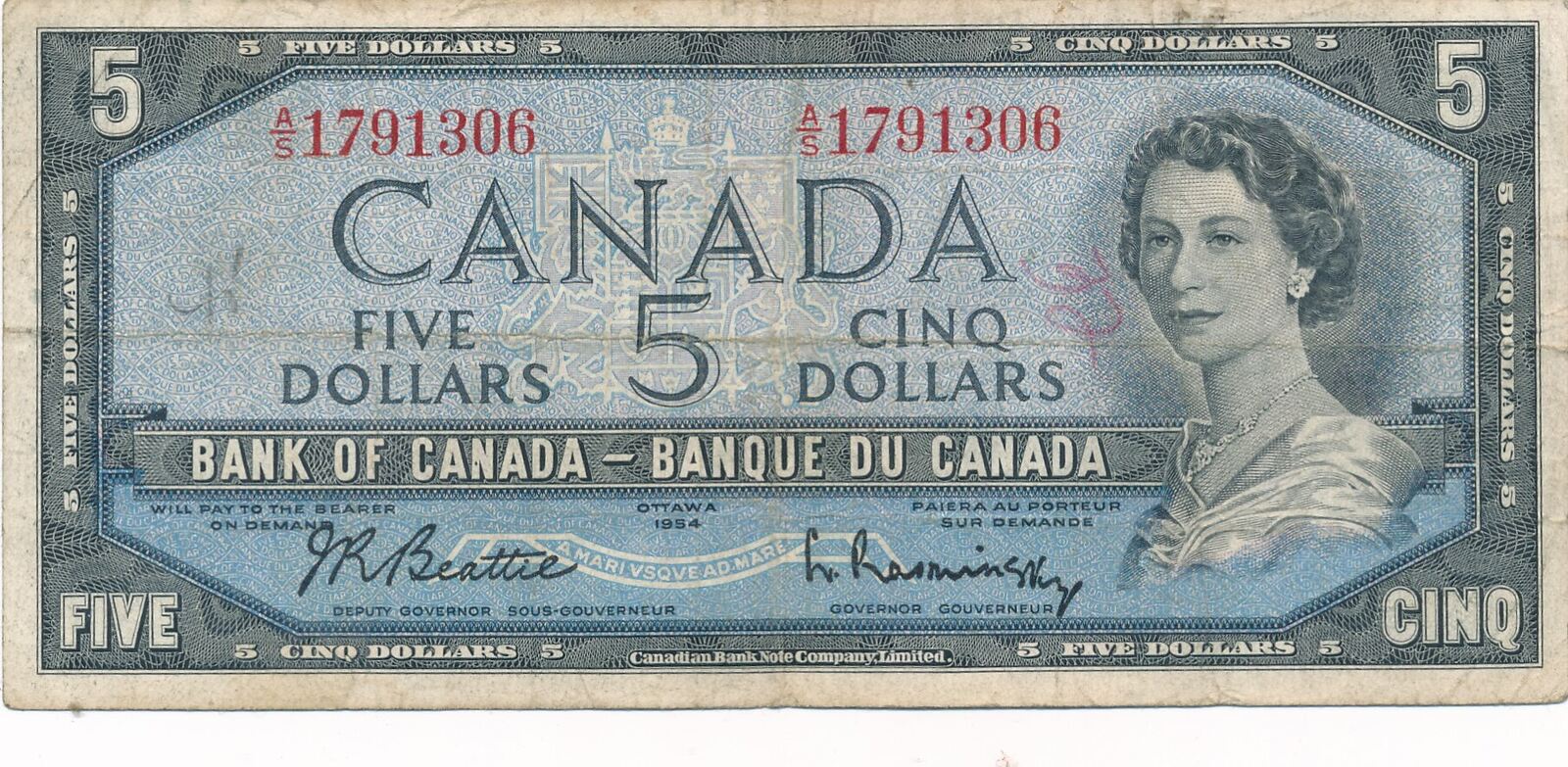 Canada 5 Dollars 1954 Geldschein Banknote Kanada IV | MA-Shops
