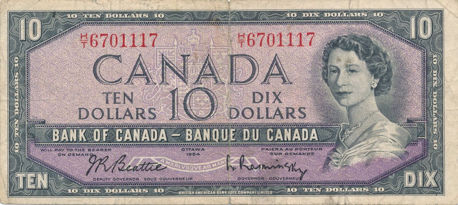 Canada 10 Dollars 1954 Geldschein Banknote Kanada IV-V | MA-Shops