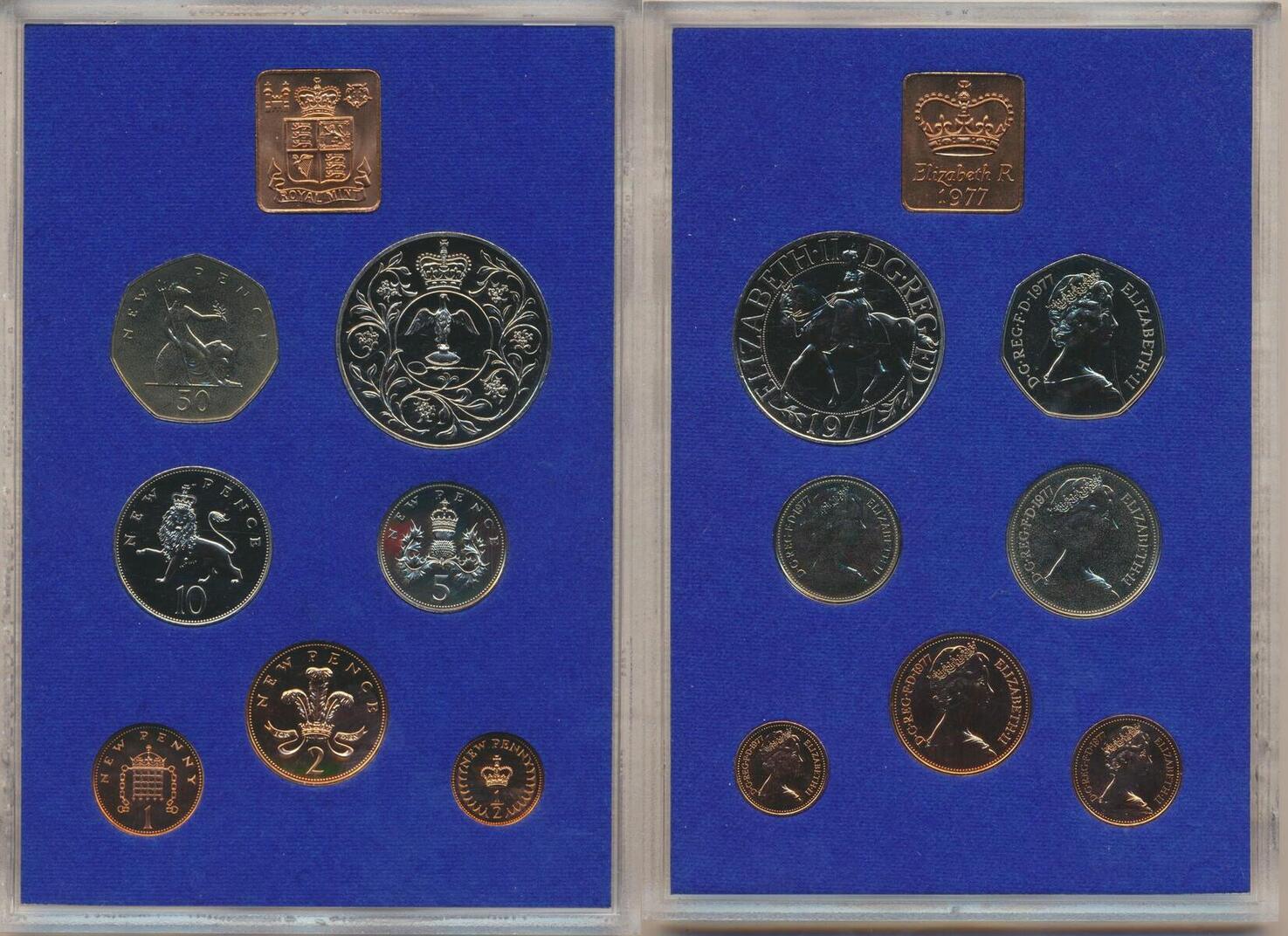 England 1977 Coinage Of Great Britain And Northern Ireland, 7 Münzen ...