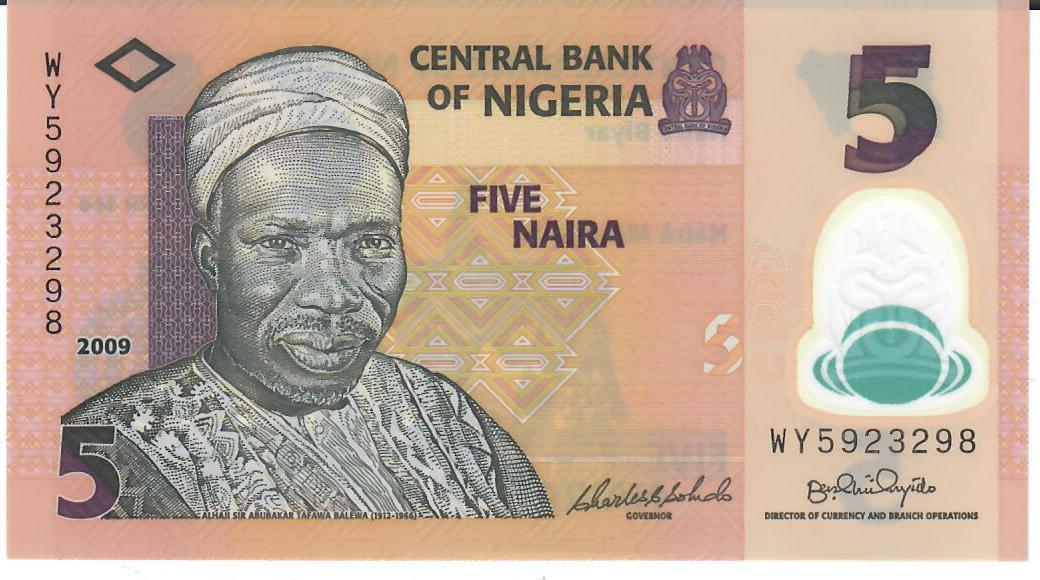 Nigeria Polymer Plastic Banknote 5 Naira 2009 UNC