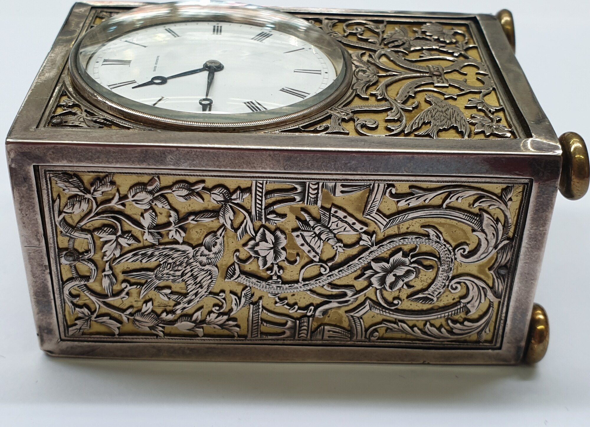 um 1800-1860 Antike Tischuhr Uhr Silber Silberuhr Reisewecker Loge Geneve