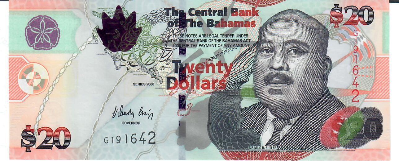 bahamas 20 dollars 2006 banknote geldschein unc