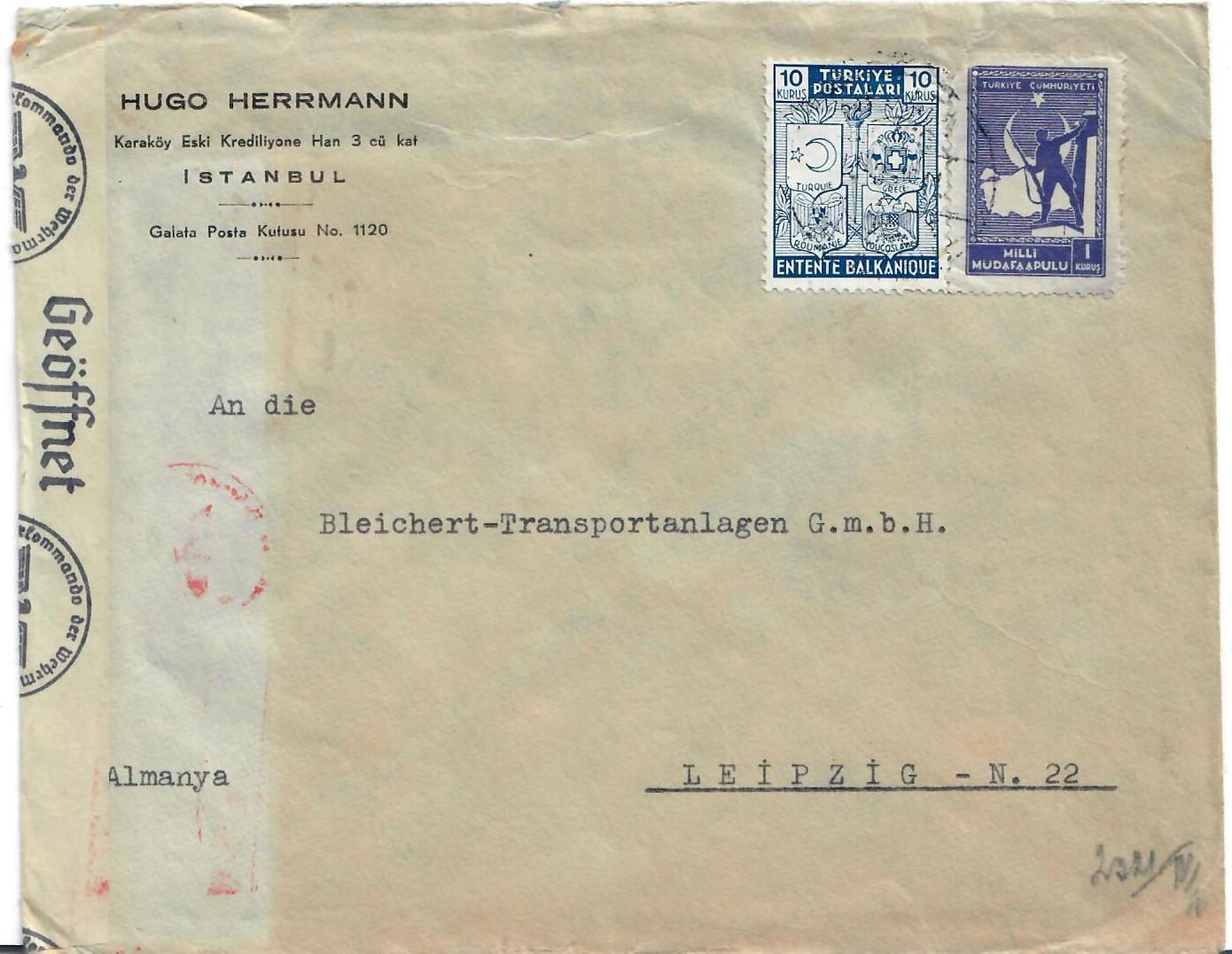 Türkei Briefumschlag, Postkarte, Kartpostal 11 Kurus um 1930-1940  Briefumschlag von Istanbul nach Leipzig-Deutschland IV, gelaufen Русские  монеты из драгоценных