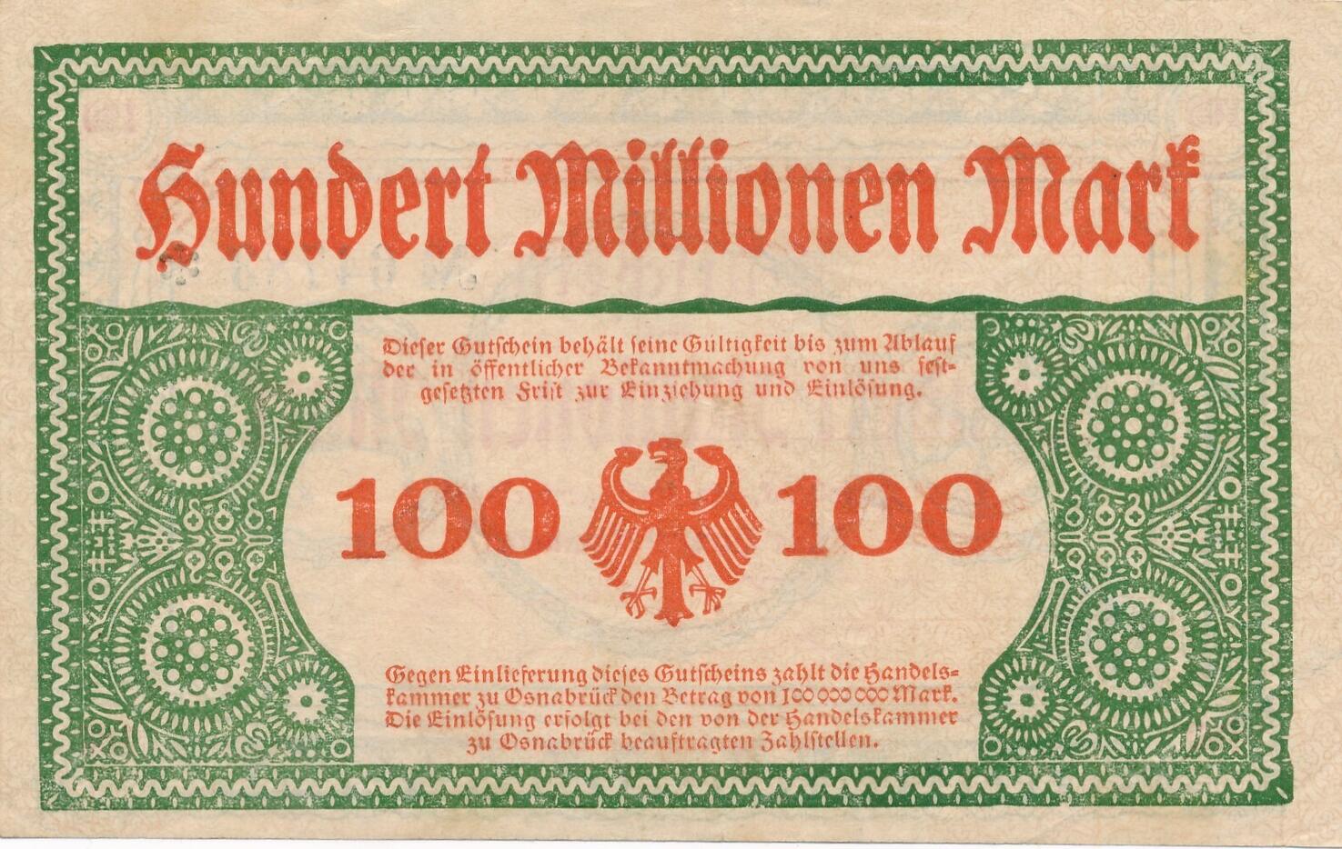 German 100. Dusseldorf 100000 Mark 1923. German old Marks.