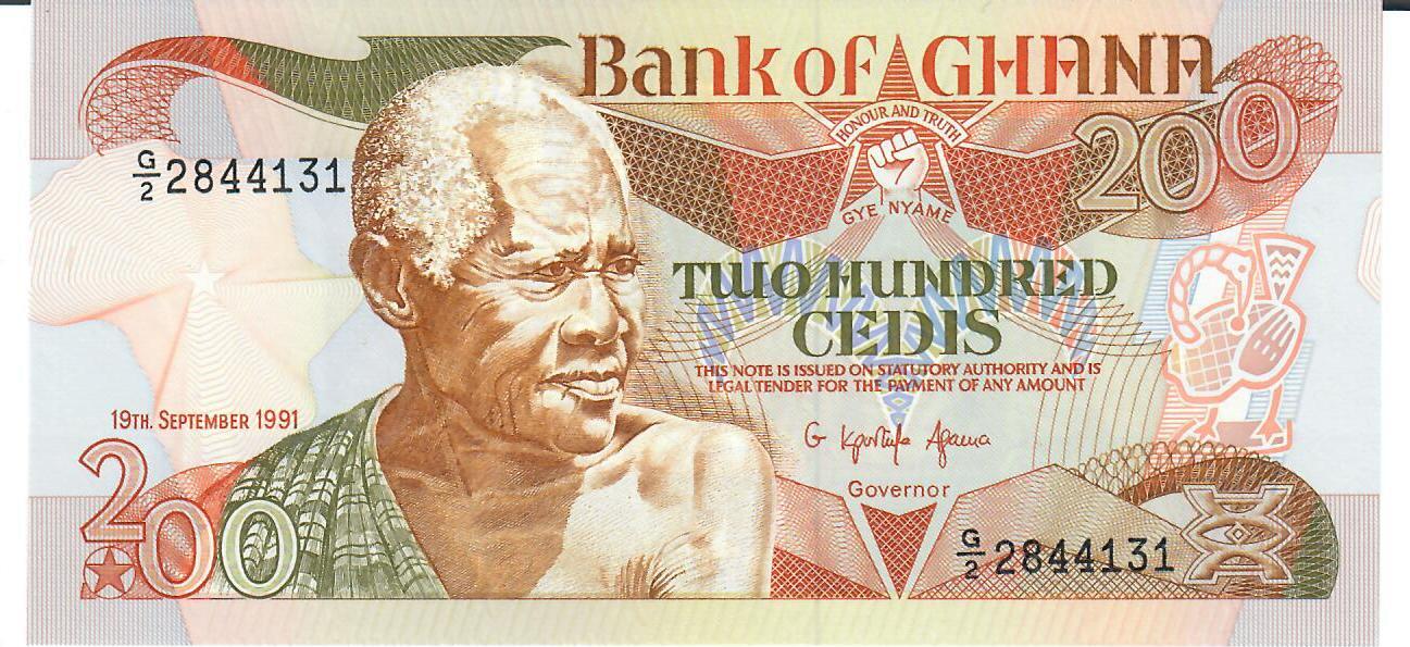 Ghana 200 Cedis 1991 Banknote Geldschein unc | MA-Shops