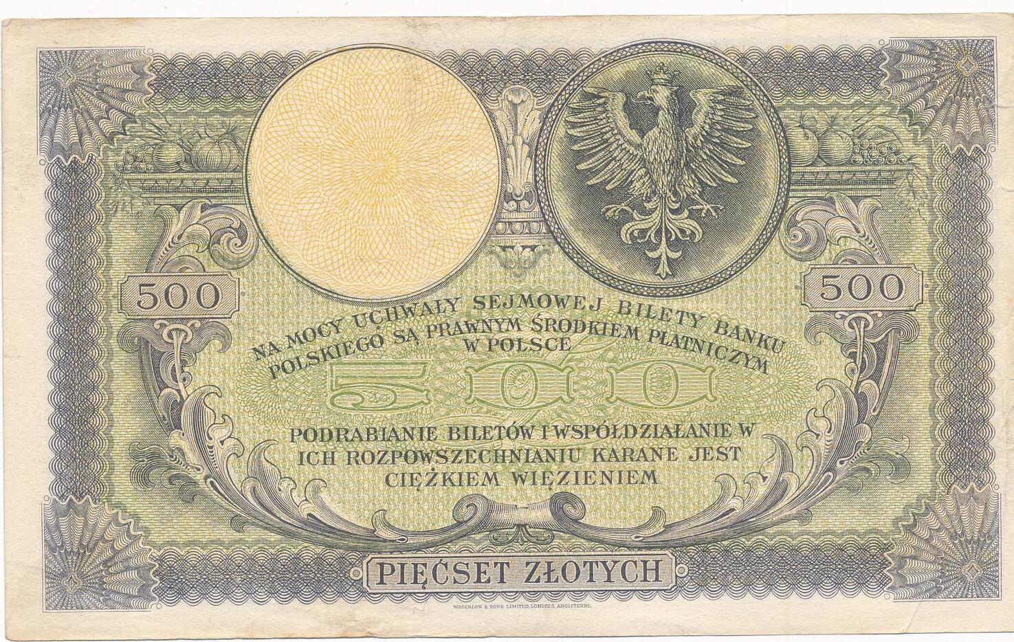 Polen 500 Zloty 1919 Geldschein Banknote Piecset Zlotych Bank Polski VF ...