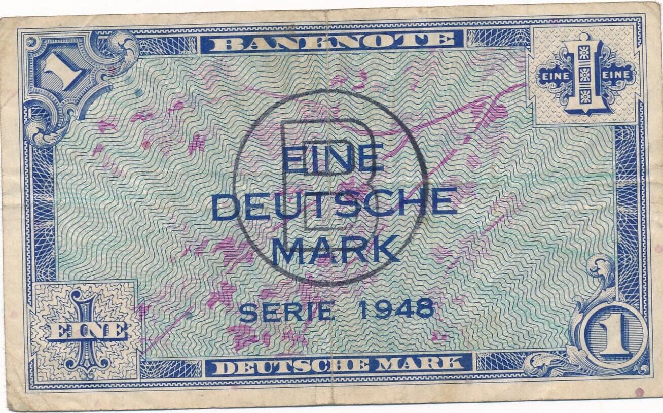 Deutschland 1 Mark 1948 Deutsche Mark, B-Stempel, Bank Deutscher Länder ...