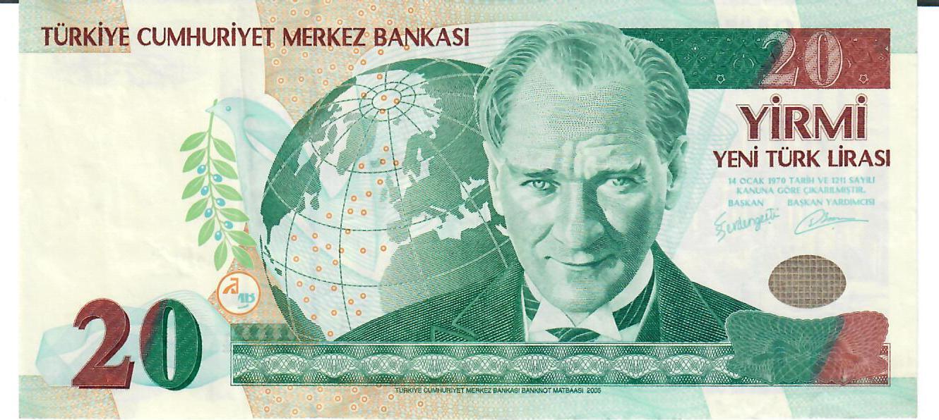 Türkei 20 neue Lira 2005 Banknote Geldscheine EF+ | MA-Shops