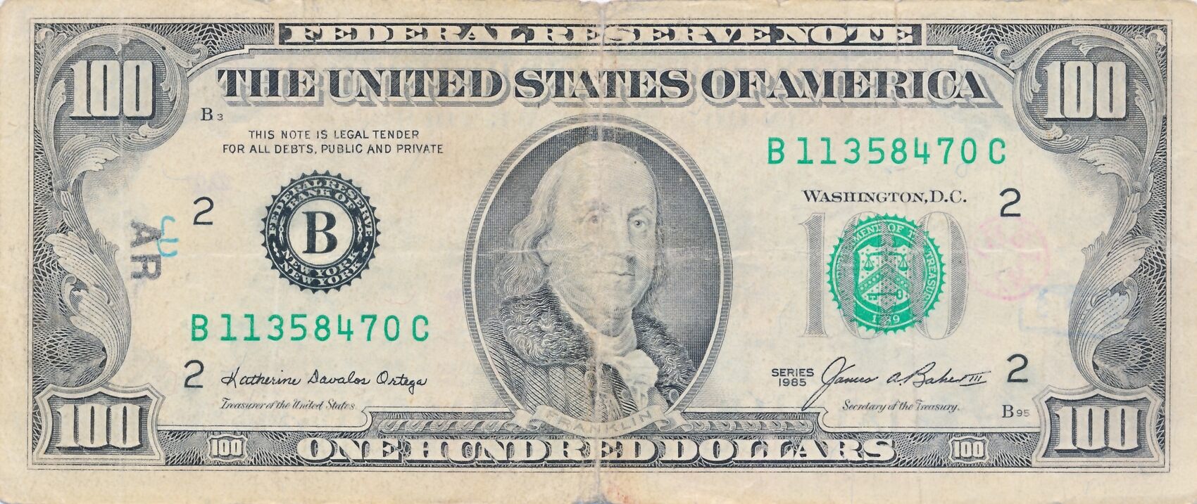 USA - Vereinigte Staaten v. Amerika $ 100 Dollars 1985 Geldschein ...