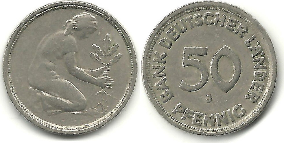 50 Pfennig Bank Deutscher Länder Ohne Jahreszahl Deutschland 50 Pfennig ohne Jahr Bank deutscher Länder Prägeanstalt J