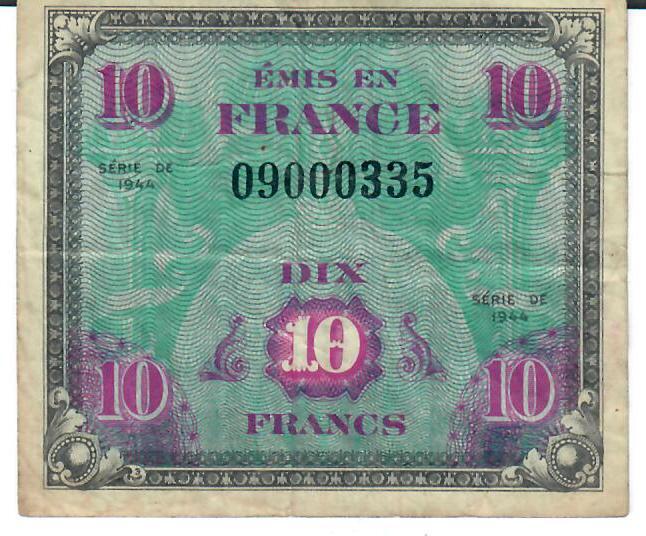 Frankreich 10 Francs 1944 Banknote Geldscheine Allierte Besetzung IV ...