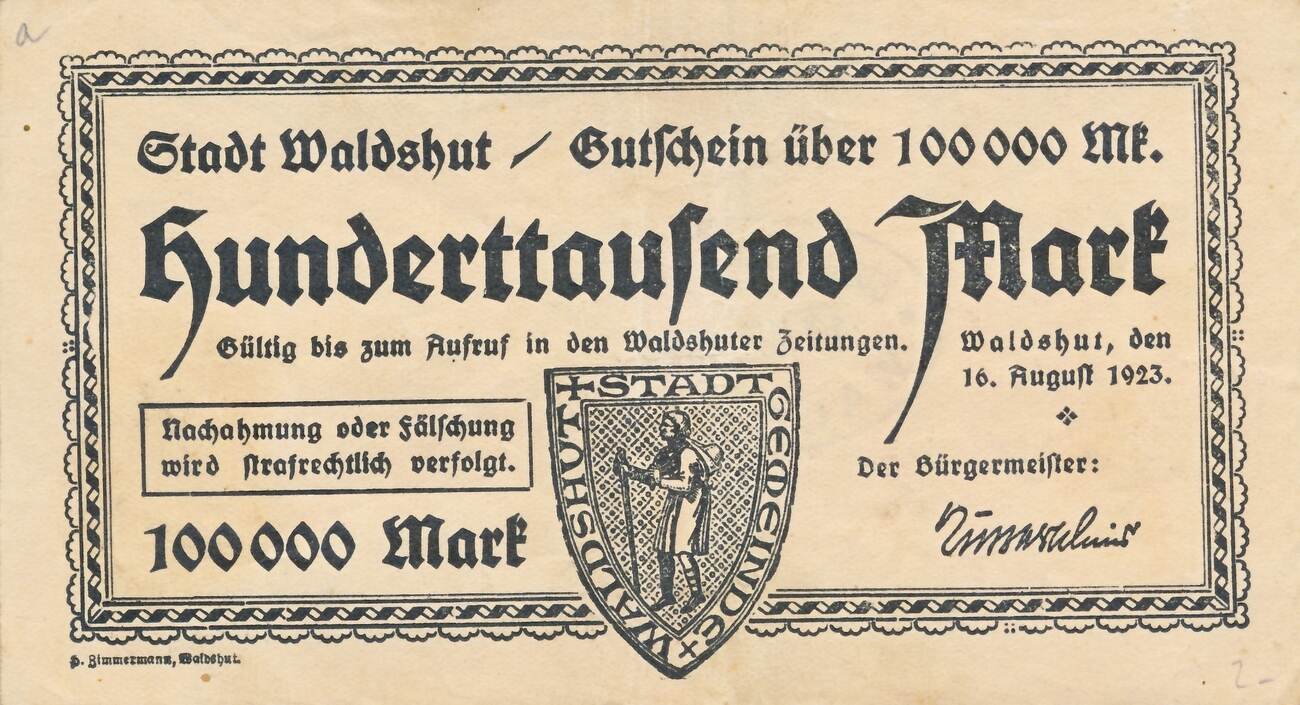 Deutschland Deutsches Reich 100 Tausend Mark 1923 Notgeldschein Notgeld ...