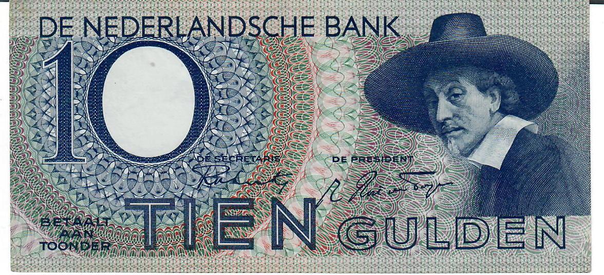 Niederlande 10 Gulden 1943 Banknote Geldscheine EF+, leichter Knick
