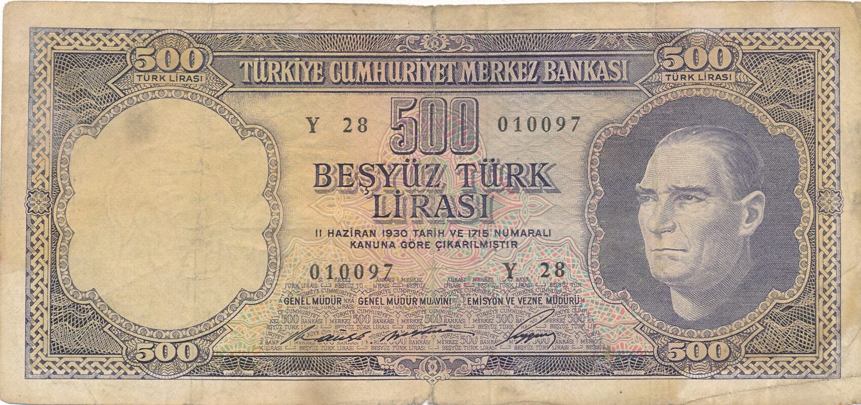 Türkei Türkiye 500 Lira 1930 (1968) 5.Emisyon 4.Tertip 500 Türk Lirasi ...