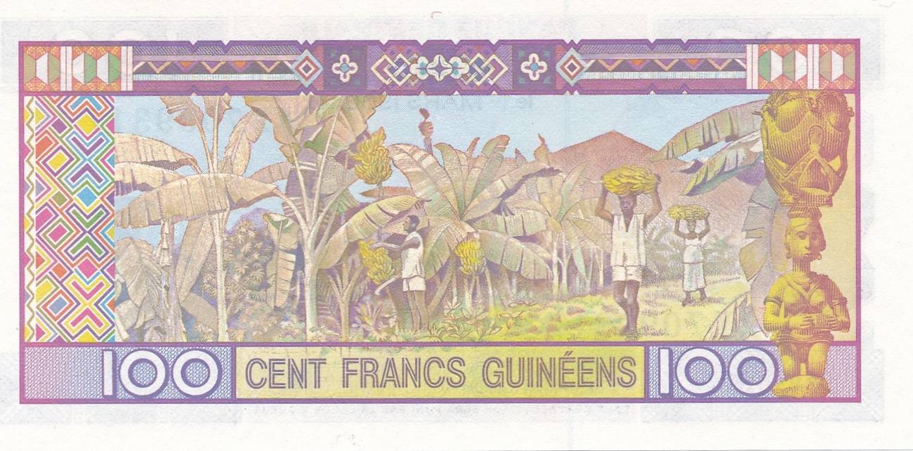 GUINEA 100 Francs P Banana Harvesting and Young Woman New from 2015 