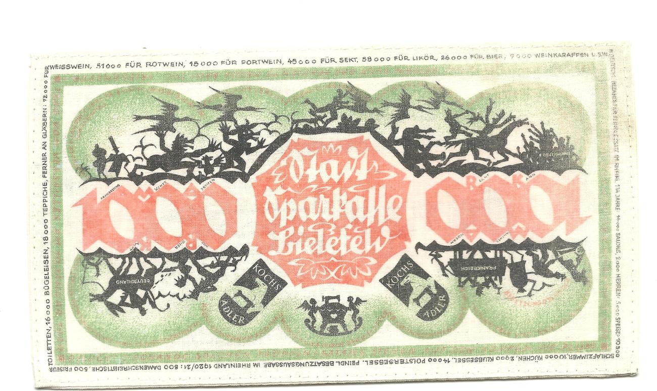 1000 Mark 1922 Deutschland Leinen Bielefeld Stoffgeld Gem Unc Ma