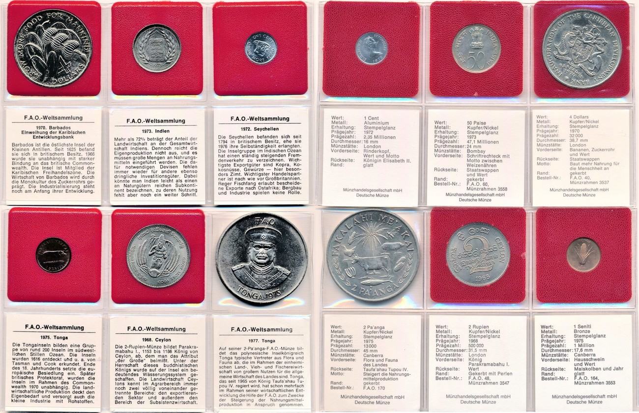 F A O Lot 6 Munzen Barbados Indien Seychellen Tonga Ceylon Unc Ma Shops