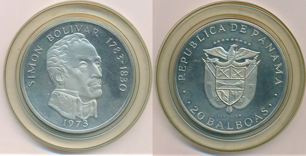 【完売】  BOLIVAR SIMON １７８３－１８３０ ｜ラテンアメリカ ２０BALBOAS 世界最大級パナマ銀貨 Panama of Republic 銀貨 １９７３ コレクション