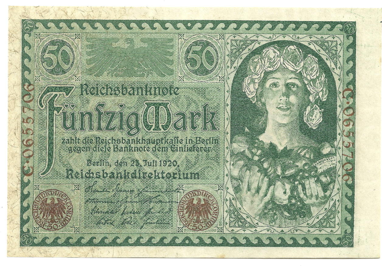 1920 deutschland reichsbanknote kn 7stellig braun