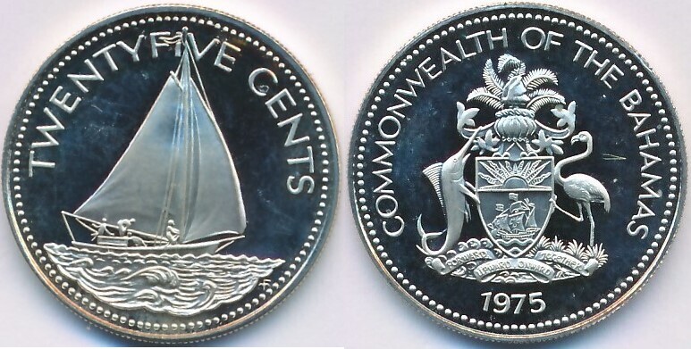 Bahamas 25 Cents 1975 unc