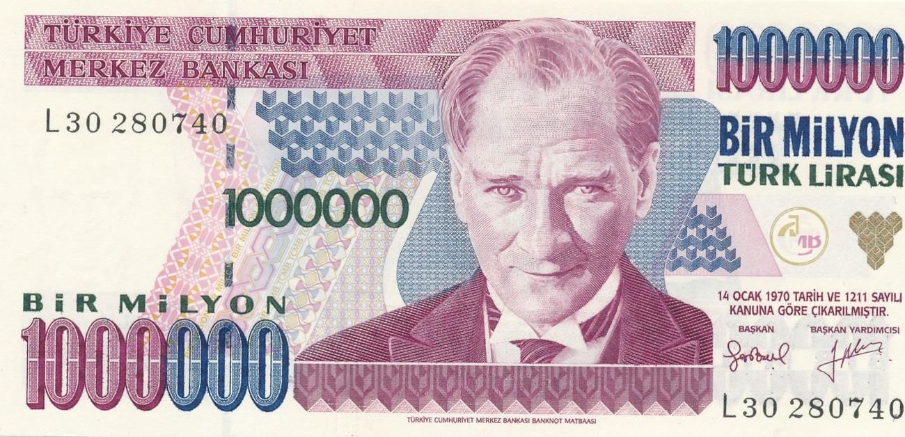 Türkei 1000000 Lira 1995 Geldschein Banknote 1 milyon millionen türk lirasi  Türkiye Cumhuriyeti Atatürk UNC unz Русские монеты из драгоценных