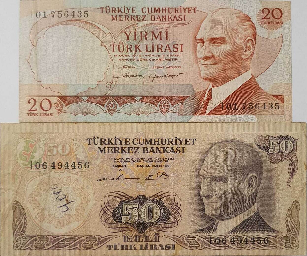 Türkei 20, 50 Lira 1983-1987, 1976-1987 Banknote, E6 4. Tertip, E6 1 ...
