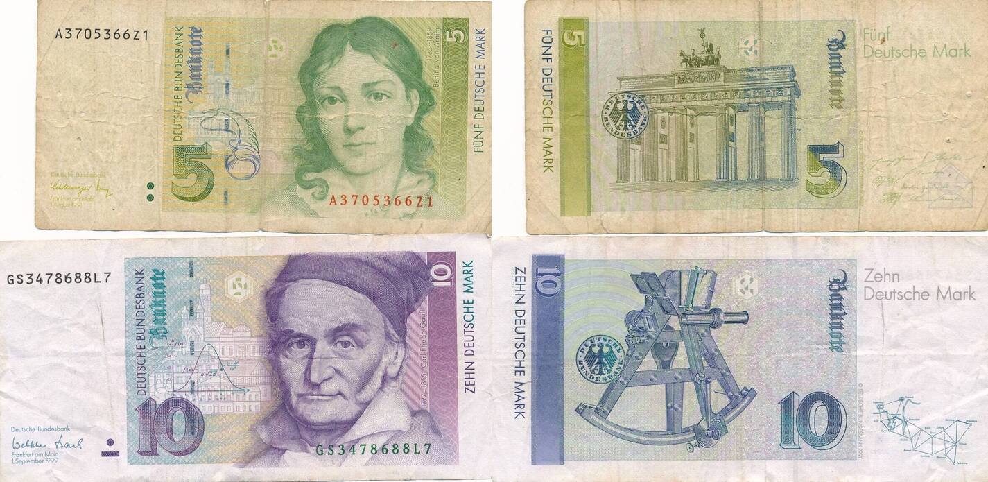 Deutschland BRD 5 und 10 Deutsche Mark DM 1991, 1999 Deutsche ...