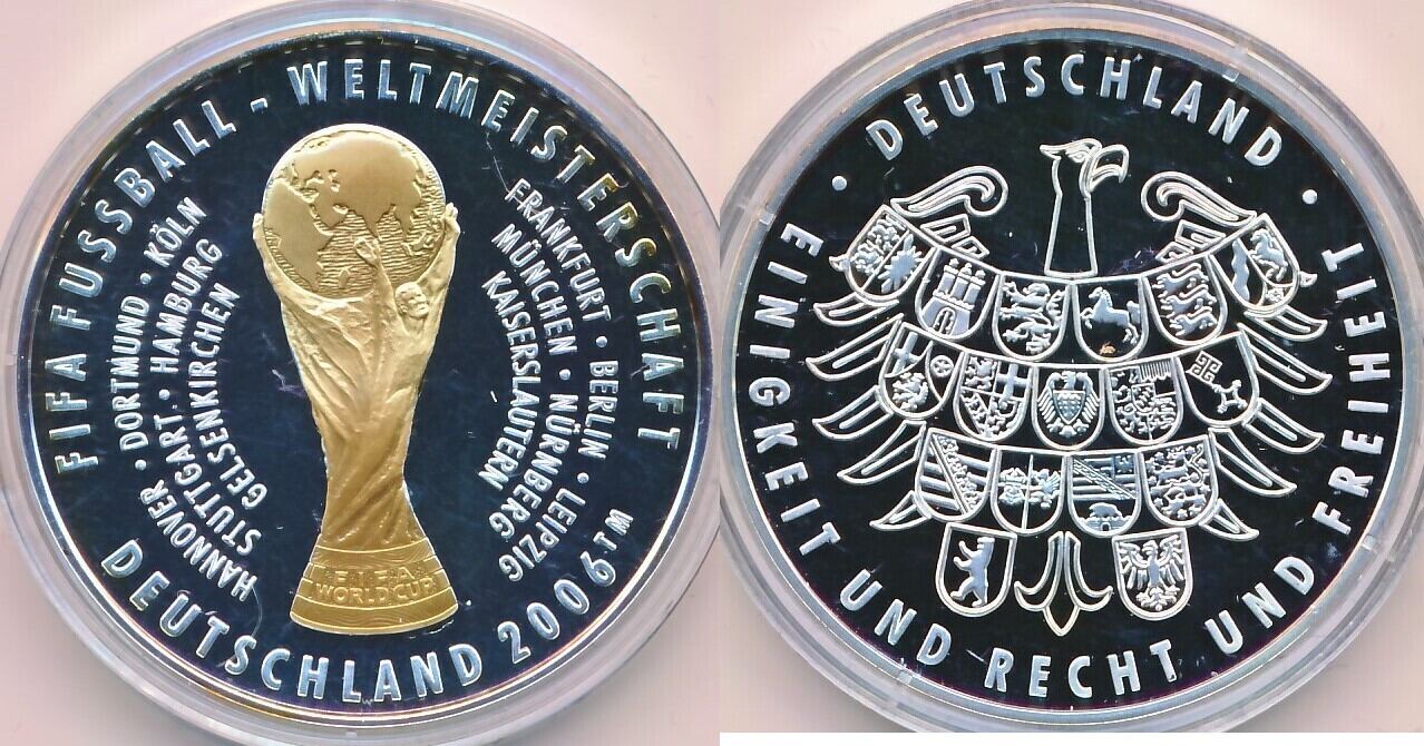 925 SILBER 40MM Medaille FIFA Fussball WM 2006 - WM Stadt Nürnberg EUR