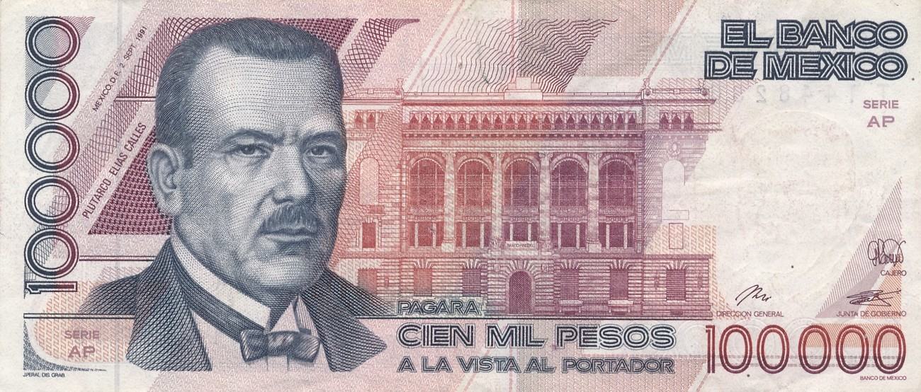 Mexico 100000 Pesos 1991 Geldschein Banknote Cien Mil Pesos VF - MA-Shops Г...