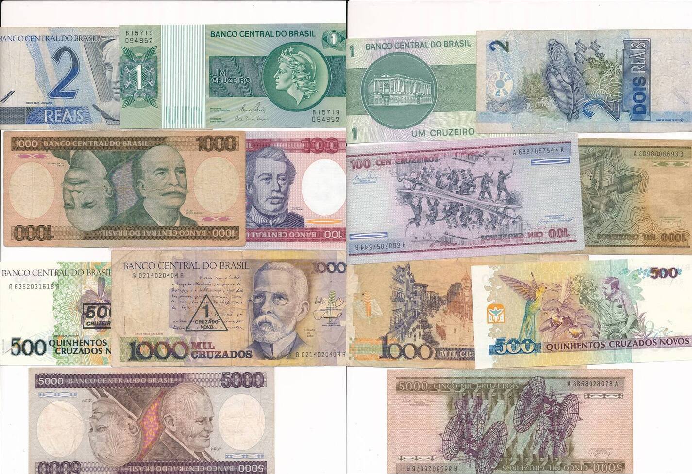 Brasilien 1, 2, 100, 500, 1000, 5000 Cruzeiros o.D. (1981-1990) 7x ...