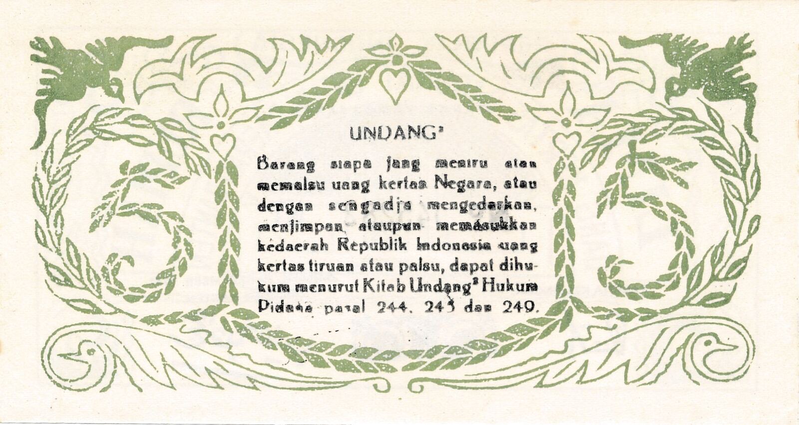 Indonesien 5 Rupiah 1947 Banknote unc | MA-Shops
