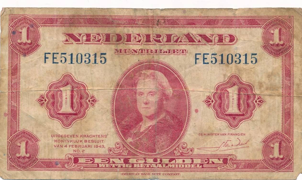 Niederlande 1 Gulden 1943 Geldschein Banknote V | MA-Shops