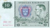 Schweden 10 Kronor 1981 Geldschein Banknote II mit Flecken 5.87 US$ Tax included +  11.73 US$ shipping