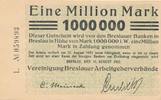 Breslau 1 Million Mark Notgeldschein Notgeld Vereinigung Breslauer Arbeitgeberverbände -