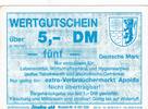 Deutschland 5 DM Mark Wertgutschein für Verbrauchermarkt Apolda -