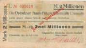 Deutschland 2 Millionen Mark Notgeldschein Notgeld Chemnitz Sachsen Dresdner Bank -