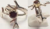 Silberring mit kleinem rotem Farbstein 925er Sterling Silber bicolor -