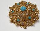 Brosche Nadel mit blauen Steinen vergoldet L: ca. 3,5 cm -