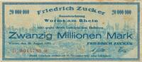 Worms 20 Millionen Mark Gutschein Friedrich Zucker ( Bauunternehmung ) -