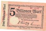 5 Billionen Mark 1923 Deutschland Deutsches Reich Notgeldschein Notgeld Stadt Cassel Hessen kassenfrisch- unc-