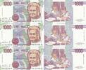 Italien 3x 1000 Lire Drei nummernfolgende Ersatznoten Lire Mille Banca D`Italia Zahlen in Folge -