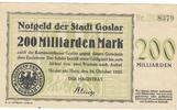 200 Milliarden Mark 1923 Deutschland Deutsches Reich Notgeldschein Notgeld Stadt Goslar Hannover Niedersachsen III