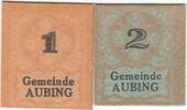 Deutschland Deutsches Reich 1 und 2 Pfennig Notgeld Notgeldschein Gemeinde Aubing Bayern 2 Scheine -