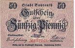 Deutschland Deutsches Reich 50 Pfennig Notgeld Notgeldschein Bayern Stadt Bayreuth Maserung waagrecht -