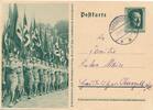 Deutschland Drittes Reich AK Ansichtskarte Ganzsache Propagandakarte Festpostkarte Reichsparteitag Nürnberg Marsch Fahnen gelaufen Stempel Oberaudorf -